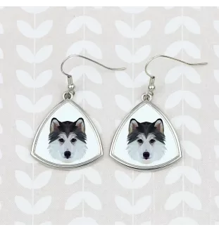 Siberian Husky - Ohrringe mit einem Bild und dem Schriftzug "Geometrischer Hund" von Art-Dog