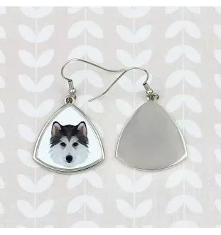 Siberian Husky - Ohrringe mit einem Bild und dem Schriftzug "Geometrischer Hund" von Art-Dog