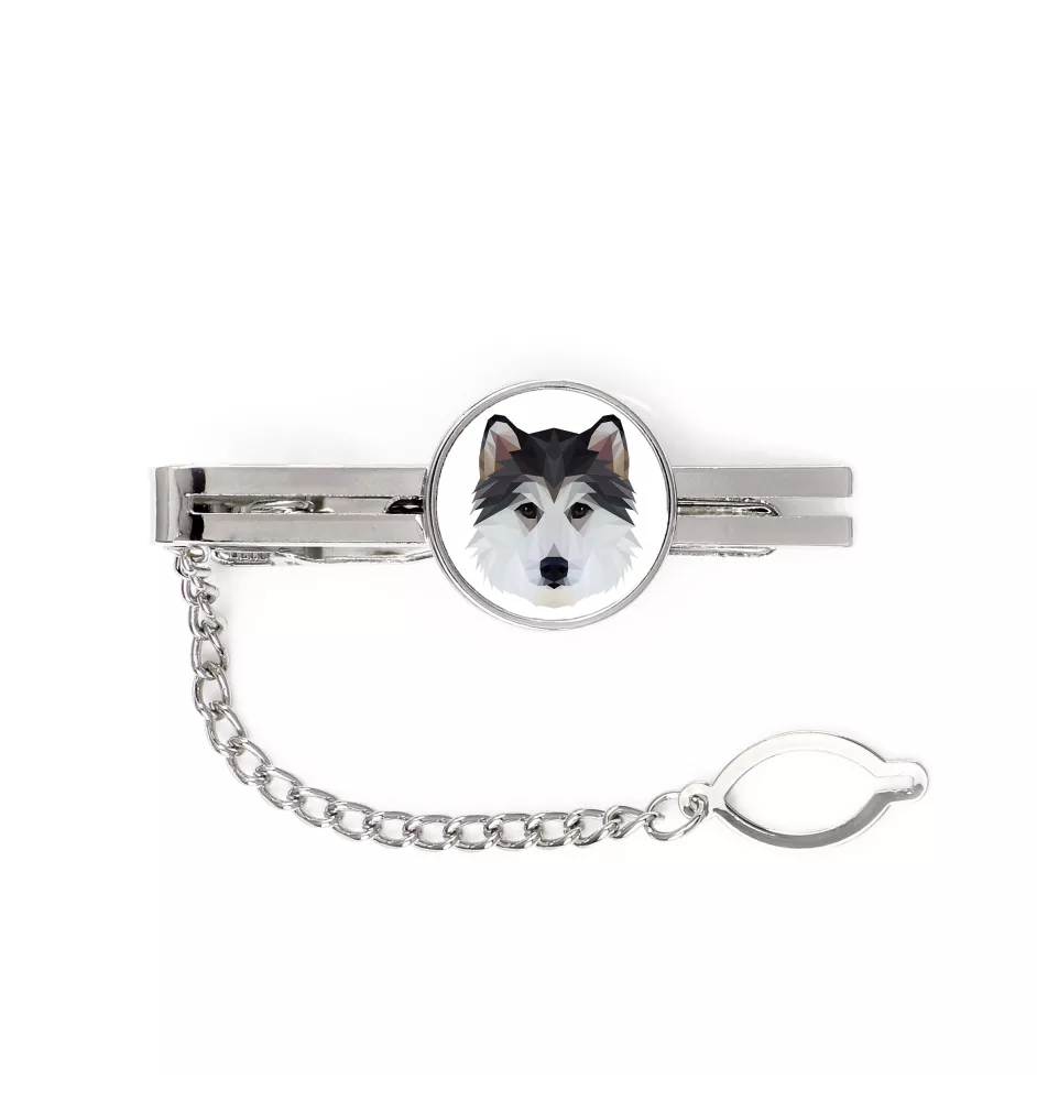 Siberian Husky, Chukcha - geometric tie clip with a picture and inscription from Art-Dog