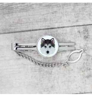 Siberian Husky - geometrische Krawattennadel mit Bild und Schriftzug von Art-Dog