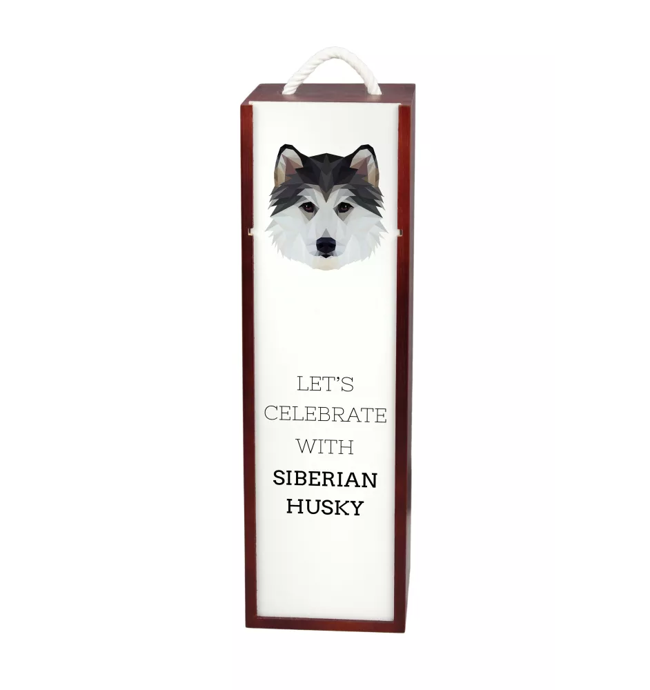 Siberian Husky - geometrische Box mit einem Bild und Schriftzug für Wein der Marke Art-Dog
