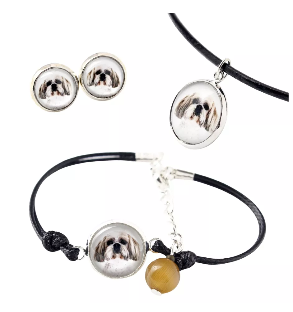 Shih Tzu - ensemble de bijoux dans une boîte, collier, boucles d'oreilles, bracelet, produits de la marque Art-Dog