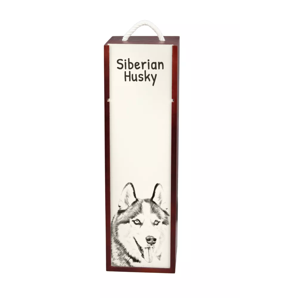 Husky de Sibérie, Husky sibérien - boîte à vin avec chien, boîte à alcool avec graphisme, boîte cadeau personnalisée de la marque Art-Dog