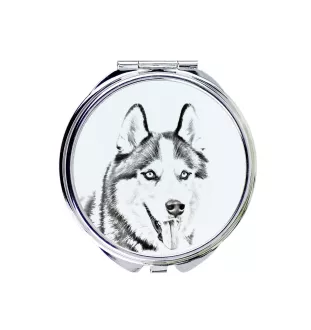Siberian Husky, Chukcha - Pocket mirror with a dog, personalized mirror for a purse, compact mirror with Art-Dog brand print.