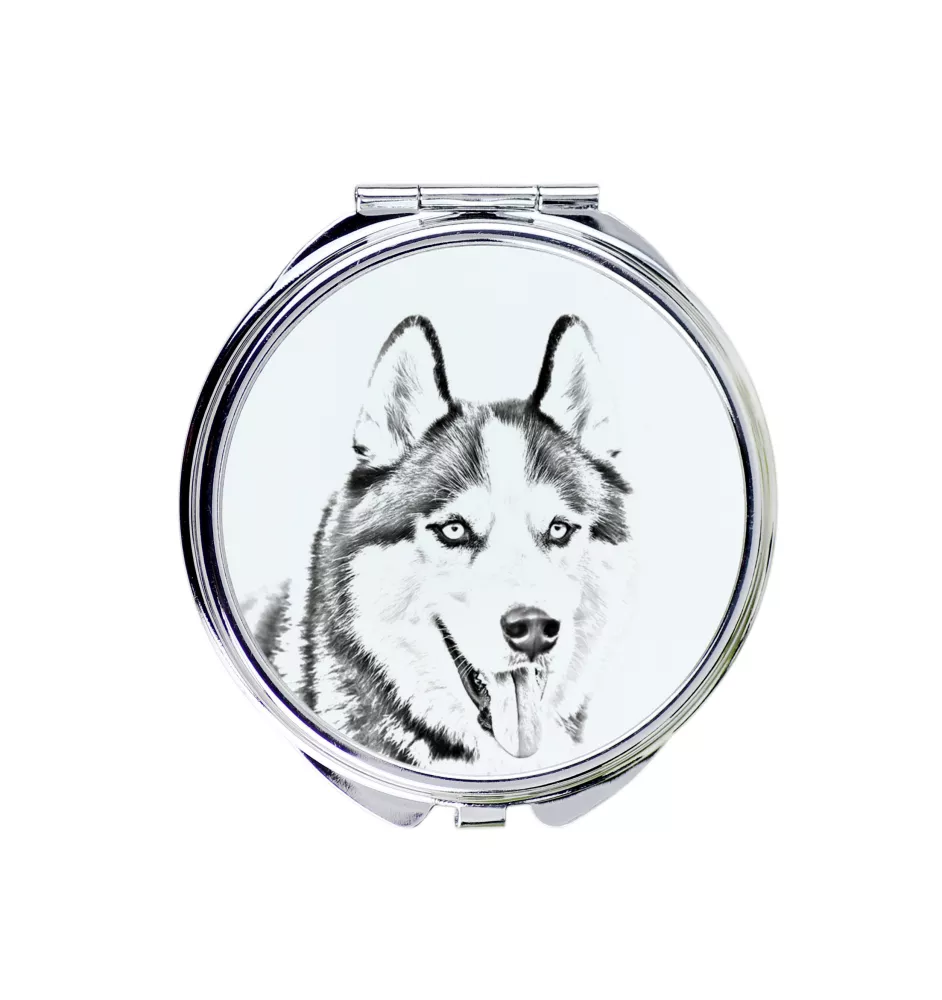 Siberian Husky - Taschenspiegel mit Hund, personalisierter Taschenspiegel, kompakter Spiegel mit Art-Dog-Logo