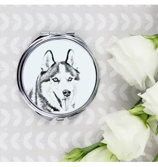 Siberian Husky, Chukcha - Pocket mirror with a dog, personalized mirror for a purse, compact mirror with Art-Dog brand print.