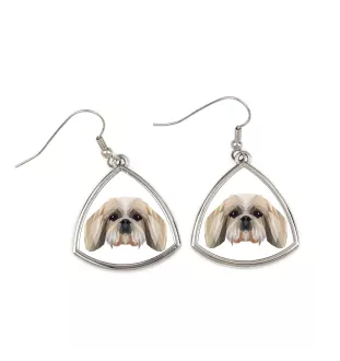 Shih Tzu, Chrysanthemum Dog - earrings with a picture and the inscription geometric dog Art-Dog
