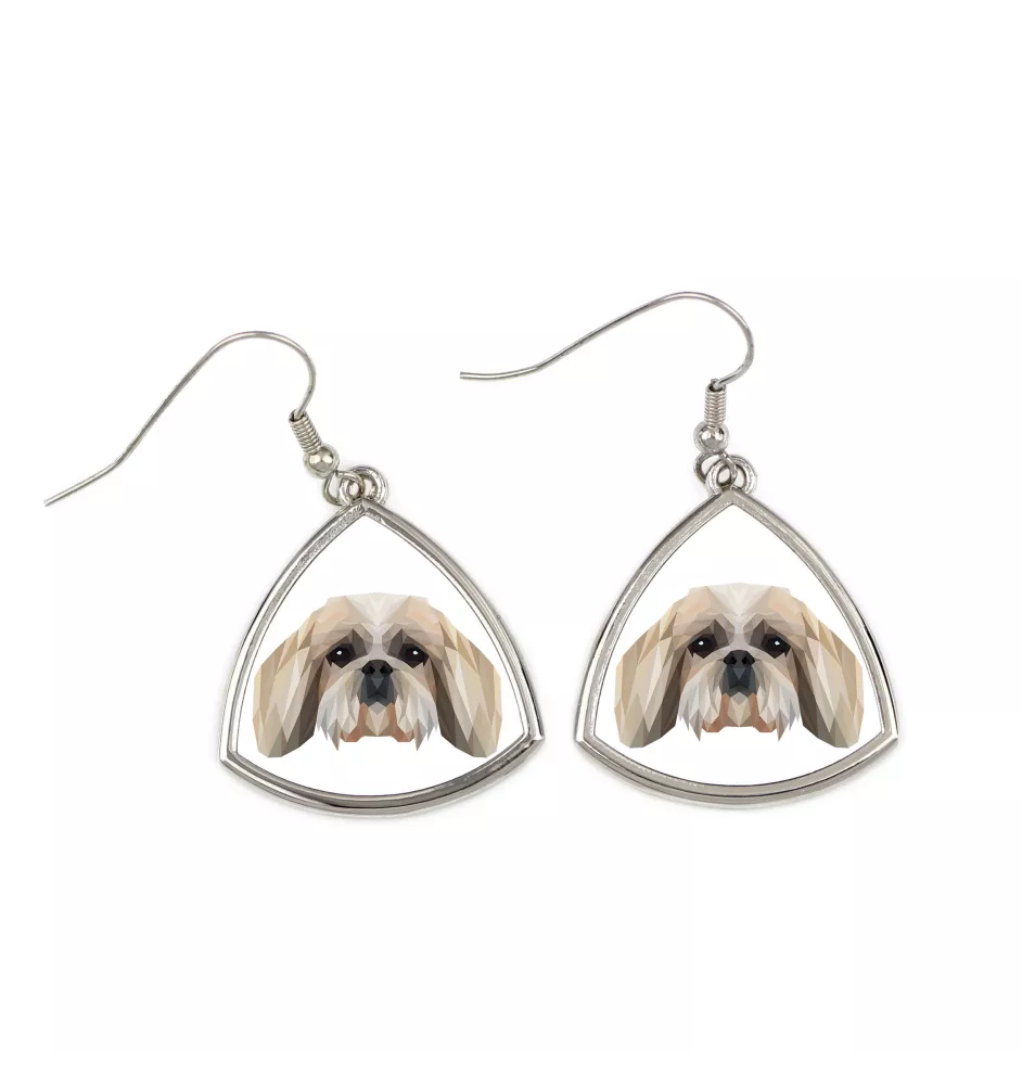 Shih Tzu, Chrysanthemum Dog - earrings with a picture and the inscription geometric dog Art-Dog
