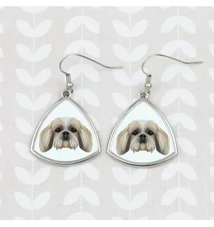 Shih Tzu, Chrysanthemum Dog - earrings with a picture and the inscription geometric dog Art-Dog