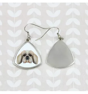 Shih Tzu - Ohrringe mit einem Bild und dem Schriftzug "Geometrischer Hund" von Art-Dog
