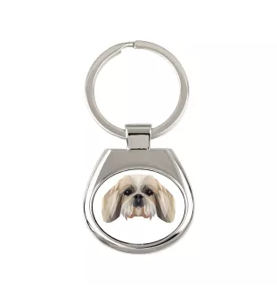 Shih Tzu - geometrischer Schlüsselanhänger mit Foto und Aufschrift Art-Dog