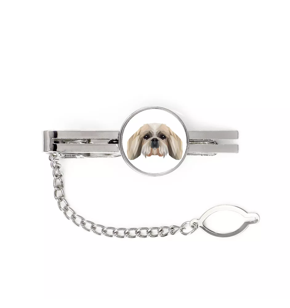 Shih Tzu, Chrysanthemum Dog - geometric tie clip with a picture and inscription from Art-Dog