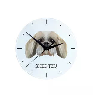 Shih Tzu, Chrysanthemum Dog - geometric wall clock with a picture and the brand name Art-Dog
