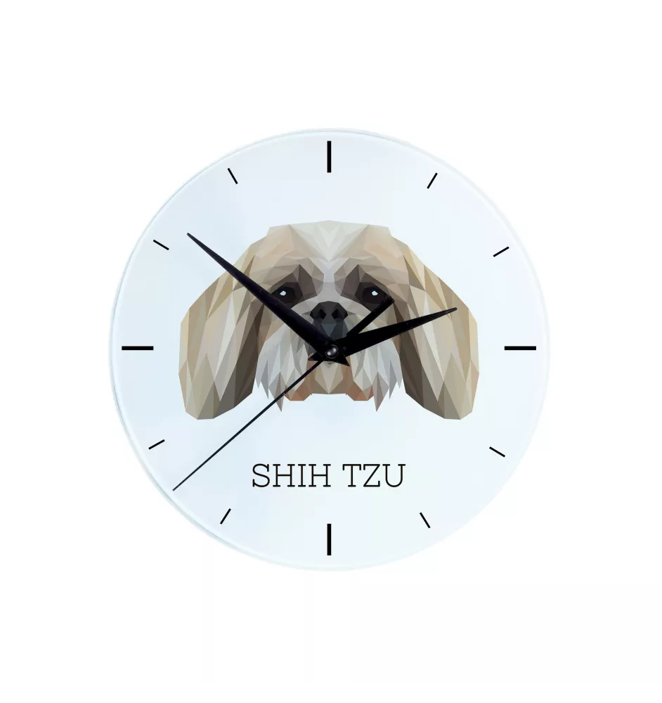 Shih Tzu - horloge murale géométrique avec photo et logo de la marque Art-Dog