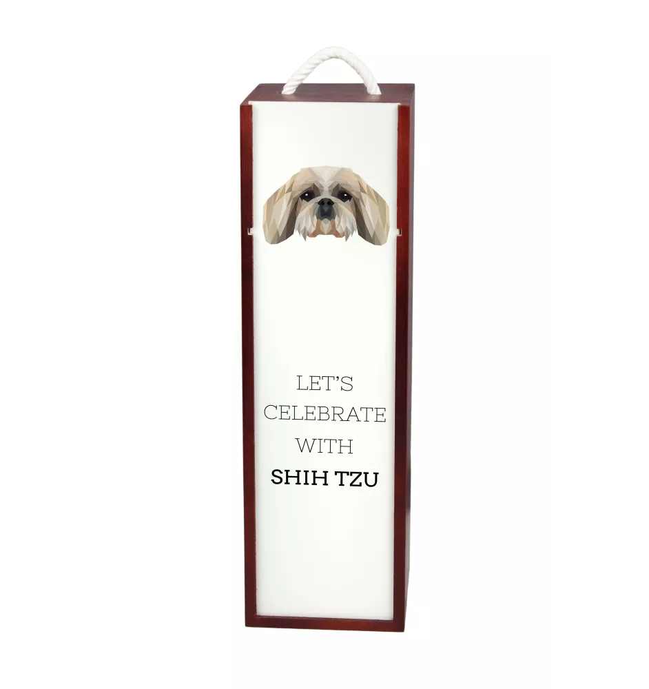 Shih Tzu - geometrische Box mit einem Bild und Schriftzug für Wein der Marke Art-Dog