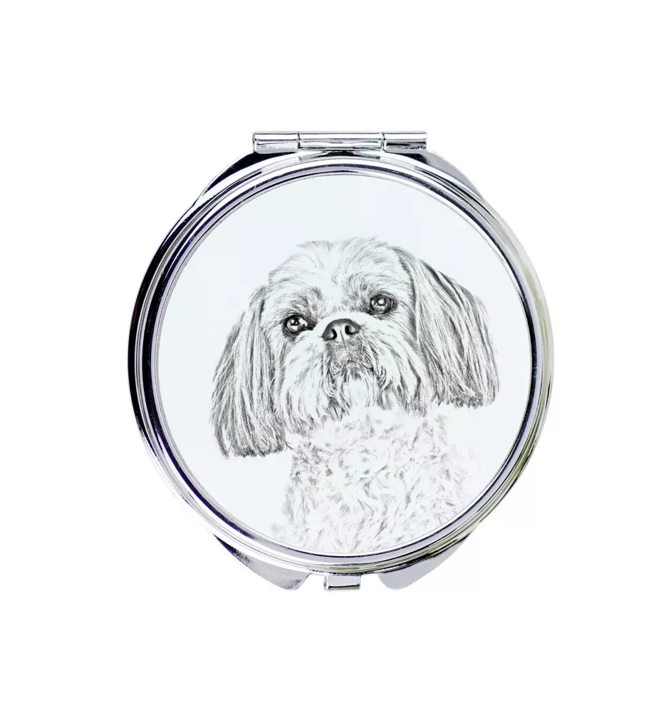 Shih Tzu - Taschenspiegel mit Hund, personalisierter Taschenspiegel, kompakter Spiegel mit Art-Dog-Logo