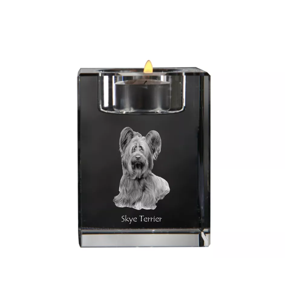Skye Terrier - Bougeoir avec photo de chien, porte bougie en cristal, cadeau personnalisé par la marque Art-Dog