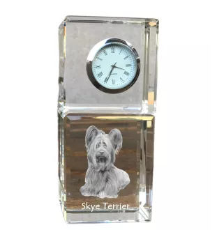 Skye Terrier - montre en cristal avec photo, photo de chien dans un cristal, horloge de bureau personnalisée de la marque Art-Dog