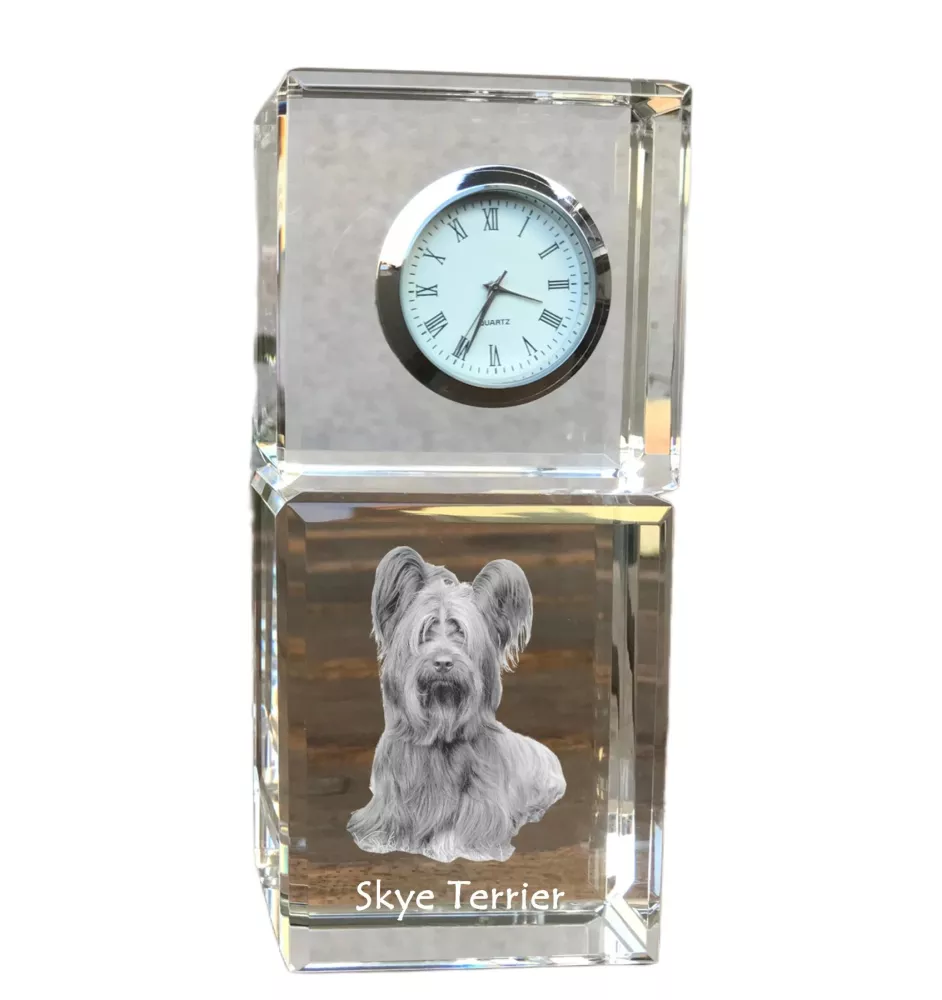 Skye Terrier - montre en cristal avec photo, photo de chien dans un cristal, horloge de bureau personnalisée de la marque Art-Dog
