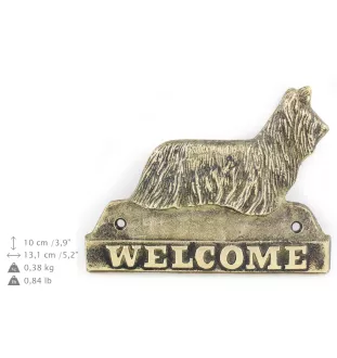 Silky Terrier - a door sign with a dog, a brass welcome plaque, a unique sign with the inscription Welcome from the Art-Dog brand