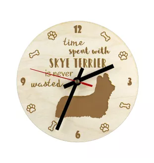 Skye Terrier - horloge avec chien, horloge en bois, horloge murale pour les amoureux des chiens, horloge de bureau et étagère, Art-Dog