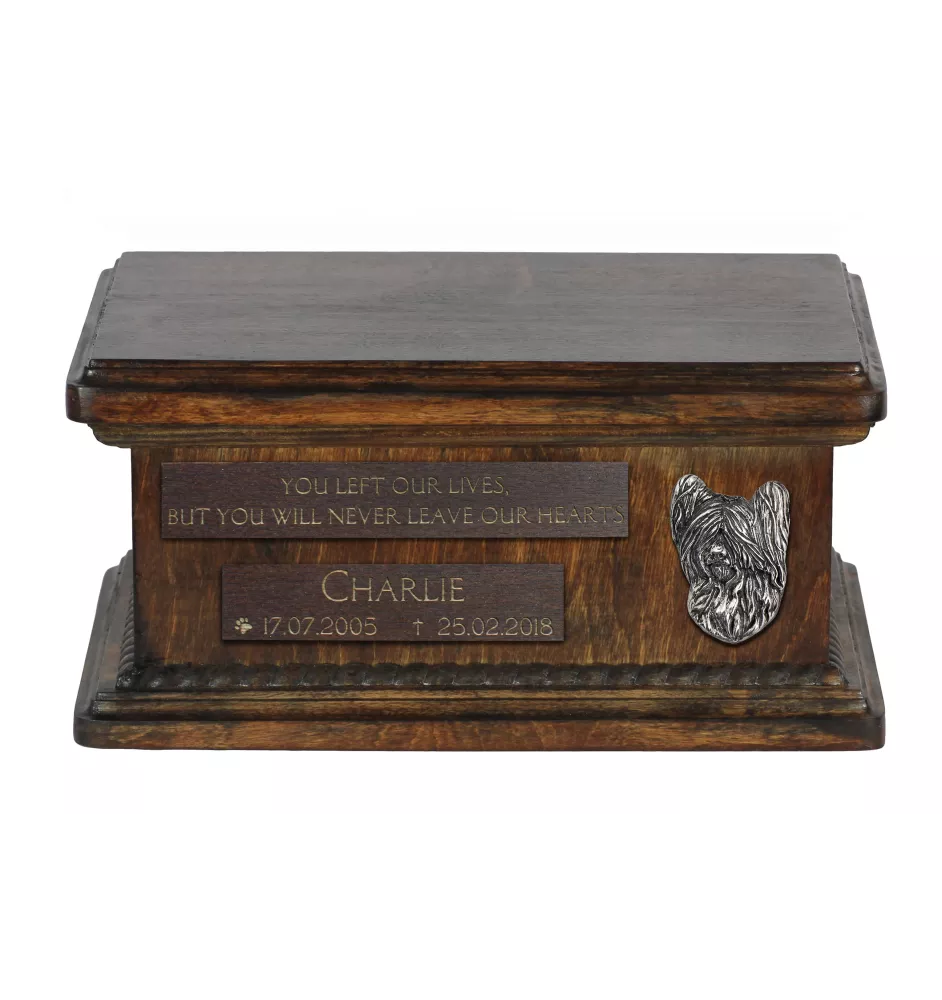 Skye Terrier - hölzerne Urne für die Asche eines Hundes, personalisierte Urne mit Gravur, kleine Urne für Hundesasche von der Marke Art-Dog