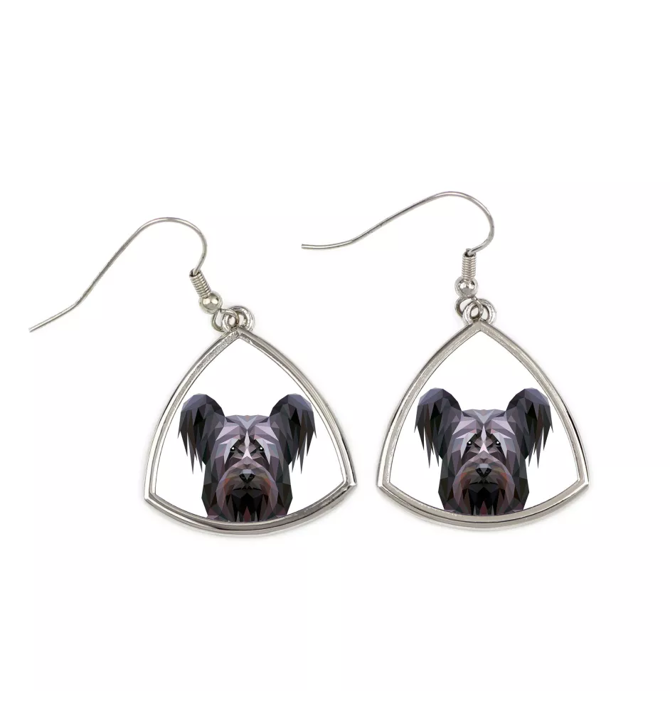 Skye Terrier - boucles d'oreilles avec une photo et un motif de chien géométrique Art-Dog