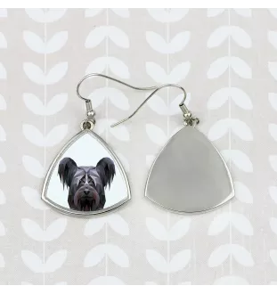 Skye Terrier - boucles d'oreilles avec une photo et un motif de chien géométrique Art-Dog