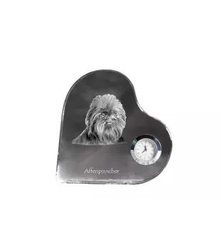 Affenpinscher - horloge en cristal avec une photo de chien, horloge de table en forme de cœur, horloge debout personnalisée de la marque Art-Dog