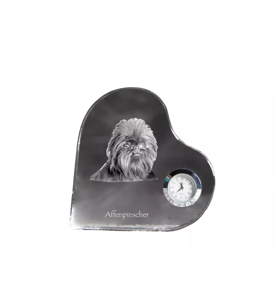 Affenpinscher - Kristalluhr mit einem Hundebild, Herzregal-Uhr, personalisierte Standuhr der Marke Art-Dog