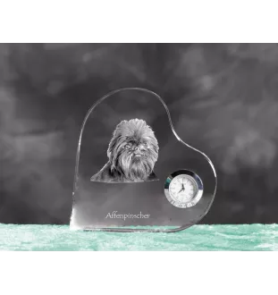 Affenpinscher, Affen, Affie - crystal clock with a dog picture, heart-shaped shelf clock, personalized standing clock by Art-Dog brand