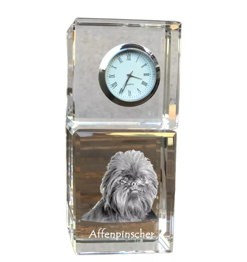 Affenpinscher - Kristalluhr mit Foto, Hundebild im Kristall, personalisierte Schreibtischuhr von Art-Dog.