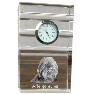 Affenpinscher - Glasuhr mit Foto, Foto eines Hundes im Kristall, personalisierte Tischuhr für das Büro der Marke Art-Dog