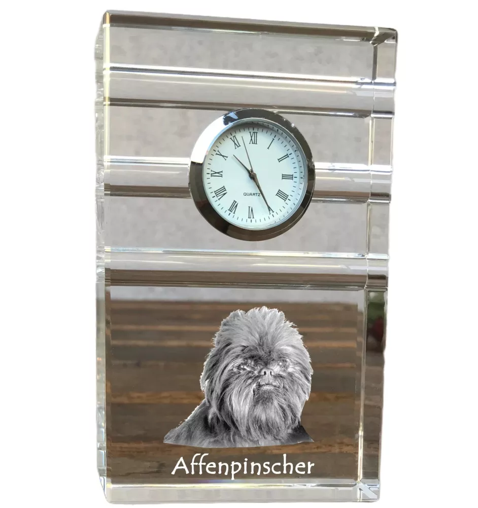 Affenpinscher, Affen, Affie - glass clock with a photo, photo of a dog in crystal, personalized standing office clock by Art-Dog brand
