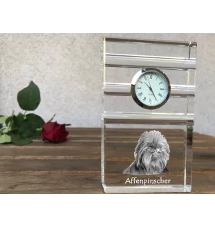 Affenpinscher - une horloge en verre avec une photo, une photo de chien dans un cristal, une horloge de bureau personnalisée de la marque Art-Dog