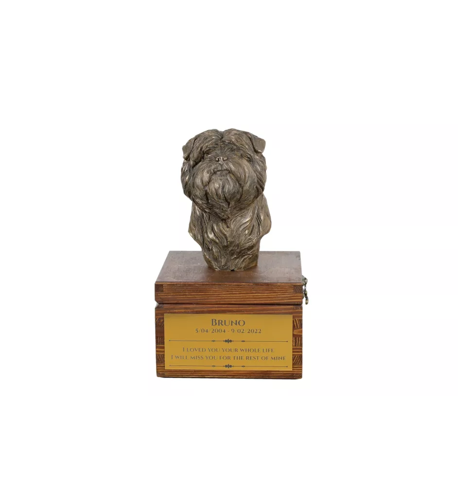 Affenpinscher - Eine Ascheurne für Hunde mit einer Statuette, eine kleine Urne für Hunde, eine personalisierte Urne mit dem Porträt eines Hundes von der Marke Art-Dog.