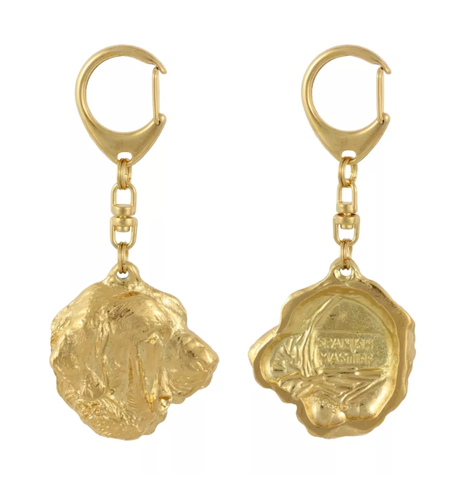 Mâtin espagnol, Mastin Leones - Porte-clés doré avec chien dans boîte cadeau, décoration de sac à main, accessoire de luxe de la marque Art-Dog