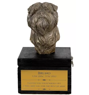 Affenpinscher - une urne avec une gravure et une sculpture de chien, un dernier adieu, un produit fait à la main de la marque Art-Dog