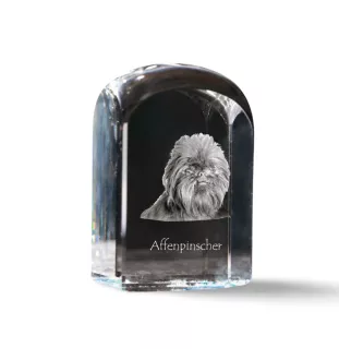Affenpinscher - un cube de cristal avec une photo, une photo de chien dans le cristal, un presse-papiers cubique de la marque Art-Dog
