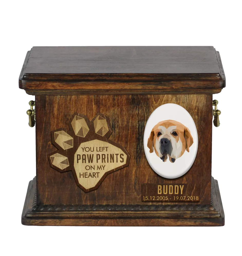 Spanischer Mastiff, Mastín aus León Personalisierte Hundeurne mit Gravur, Erinnerungsbox für Hundeknochen von der Marke Art-Dog