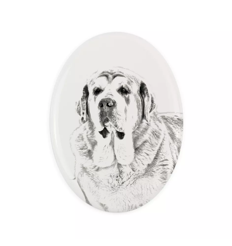 Spanischer Mastiff, Mastín aus León - Gedenktafel mit einem Foto eines Hundes, Grabplatte mit Druck, personalisierte ovale Platte der Marke Art-Dog
