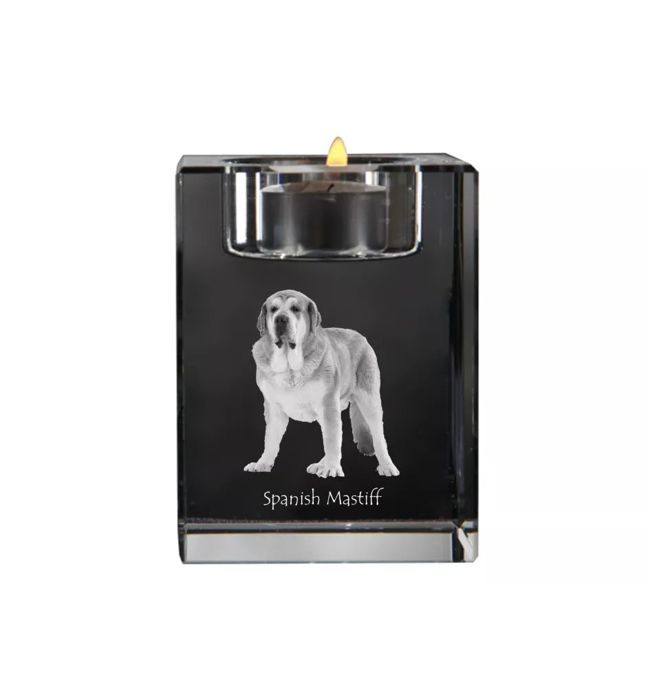 Mâtin espagnol, Mastin Leones - Bougeoir avec photo de chien, porte bougie en cristal, cadeau personnalisé par la marque Art-Dog