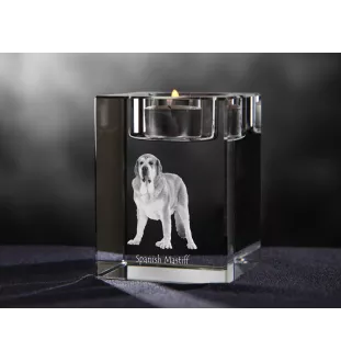 Mâtin espagnol, Mastin Leones - Bougeoir avec photo de chien, porte bougie en cristal, cadeau personnalisé par la marque Art-Dog