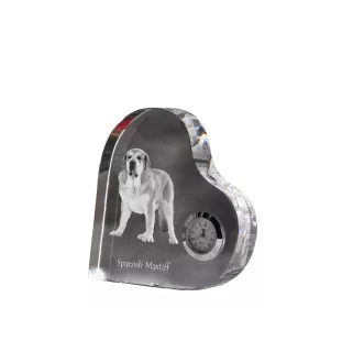 Spanischer Mastiff, Mastín aus León - Kristalluhr mit einem Hundebild, Herzregal-Uhr, personalisierte Standuhr der Marke Art-Dog
