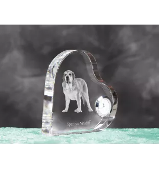 Spanish Mastiff, Mastín Español - crystal clock with a dog picture, heart-shaped shelf clock, personalized standing clock by Art-Dog brand