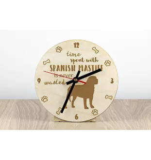 Mâtin espagnol, Mastin Leones - horloge avec chien, horloge en bois, horloge murale pour les amoureux des chiens, horloge de bureau et étagère, Art-Dog