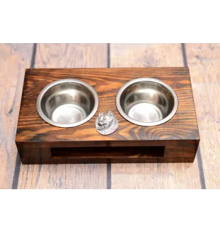 Spitz - Holzständer mit Näpfen für Hunde, Edelstahlnäpfe, Geschenk zur Adoption eines Hundes von der Marke Art-Dog