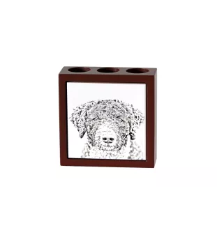 Spanischer Wasserhund, Andalusischer Türke, Türkenhund - Stifthalter mit Hund, Schreibtischorganizer mit Aufdruck, personalisierte Schreibtischdekoration der Marke Art-Dog