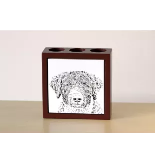 Spanischer Wasserhund, Andalusischer Türke, Türkenhund - Stifthalter mit Hund, Schreibtischorganizer mit Aufdruck, personalisierte Schreibtischdekoration der Marke Art-Dog