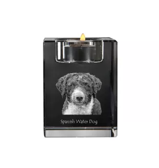 Spanish Water Dog - Candle holder with dog photo, crystal tealight holder, personalised gift by Art-Dog brand